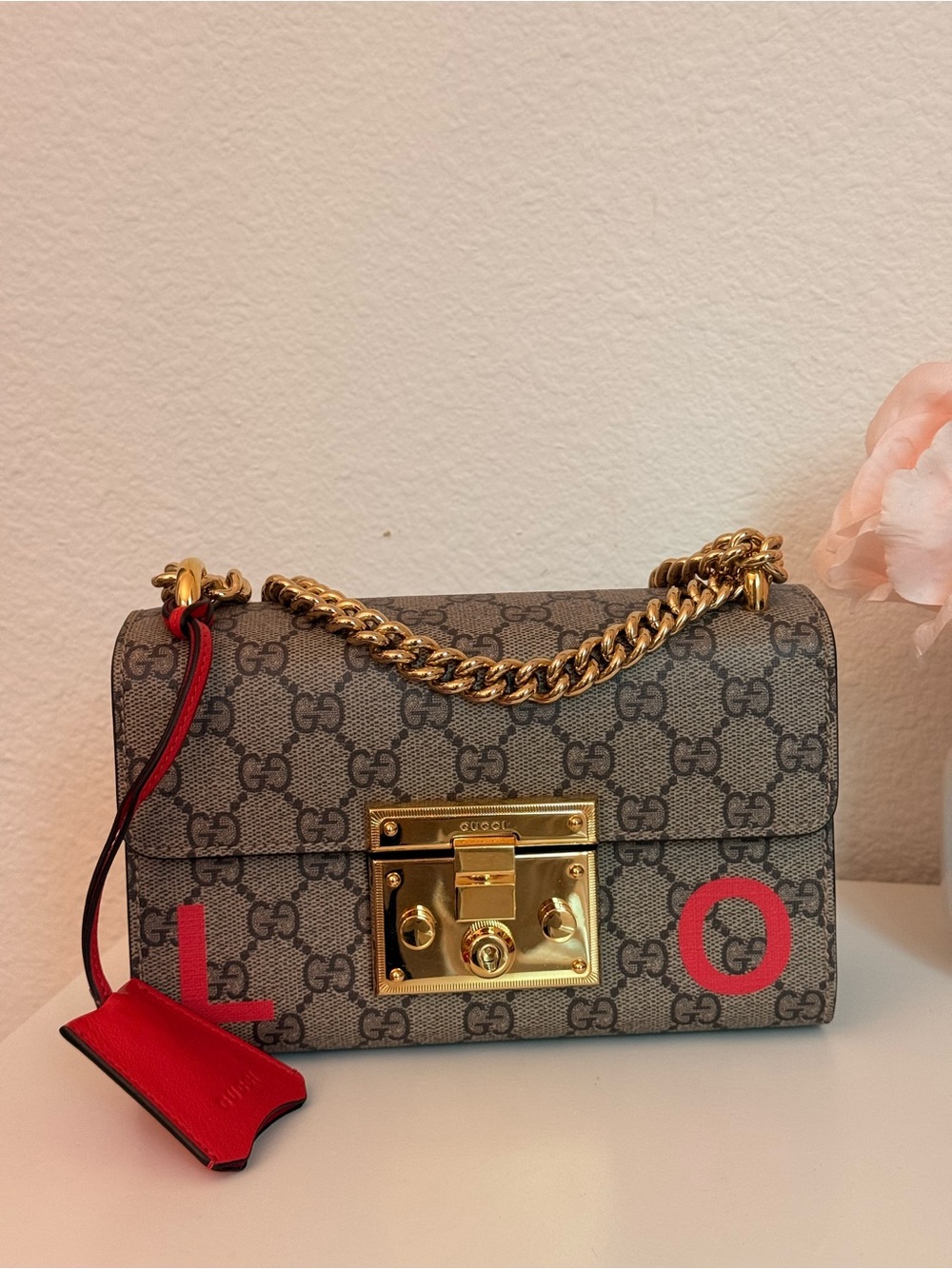 GUCCI GG Supreme Padlock Love Shoulder Bag Chain Small Crossbody COA